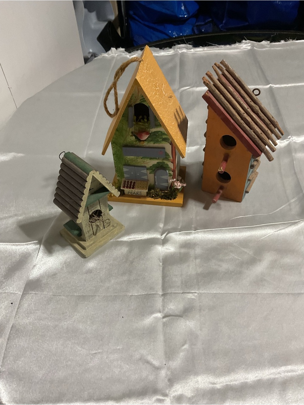 Set of 3 Decorative Wooden Birdhouses in Yellow, Orange & Green